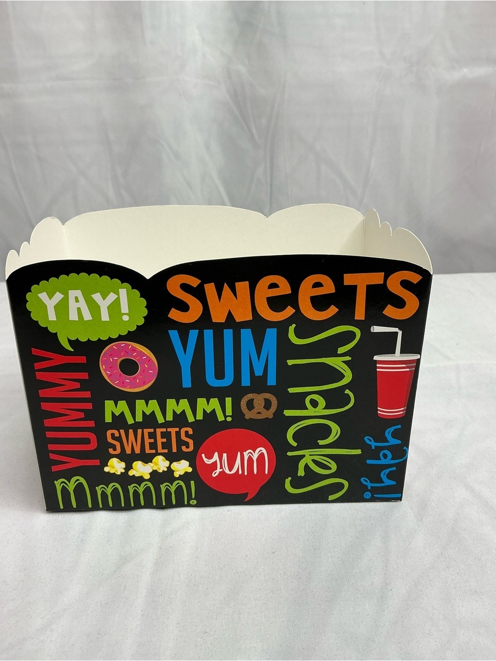 0012 - Party Sweets Popcorn  Box - Black with Colorful Snack Graphics Small